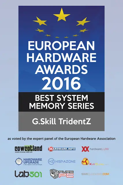 G.SKILL Trident Z DDR4 Receives European Hardware Award 2016 for Best System Memory Series 10