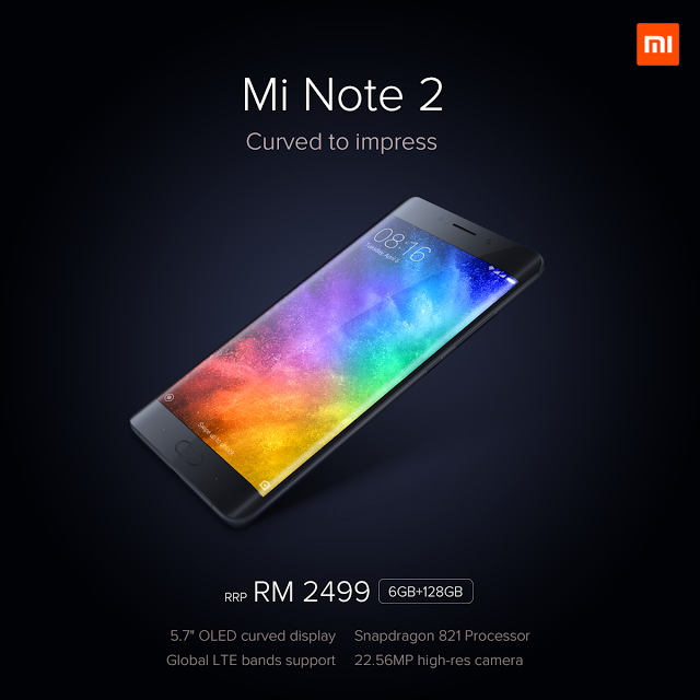 Xiaomi Mi Note 2 priced at RM 2,499; Available from 29 April 2