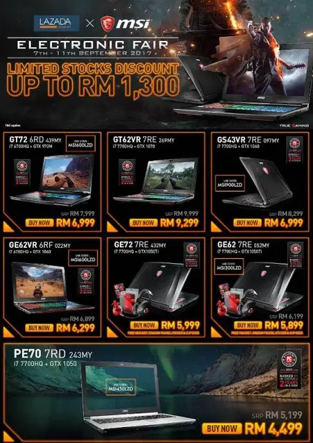 MSI Announces Promotion On Lazada's Electronics Fair With Discount Of Up To RM 1,300 4