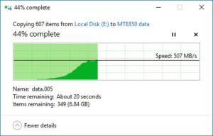 transcend mte850 write to sata ssd