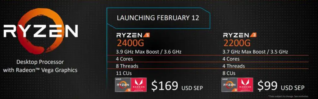 amd raven ridge ryzen 5 2400G ryzen 3 2200G price