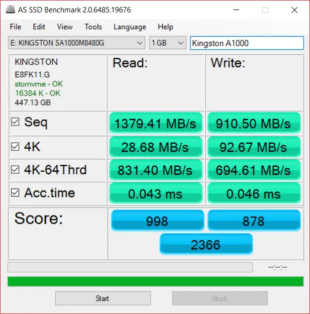 Kingston A1000 M.2 NVMe SSD AS SSD