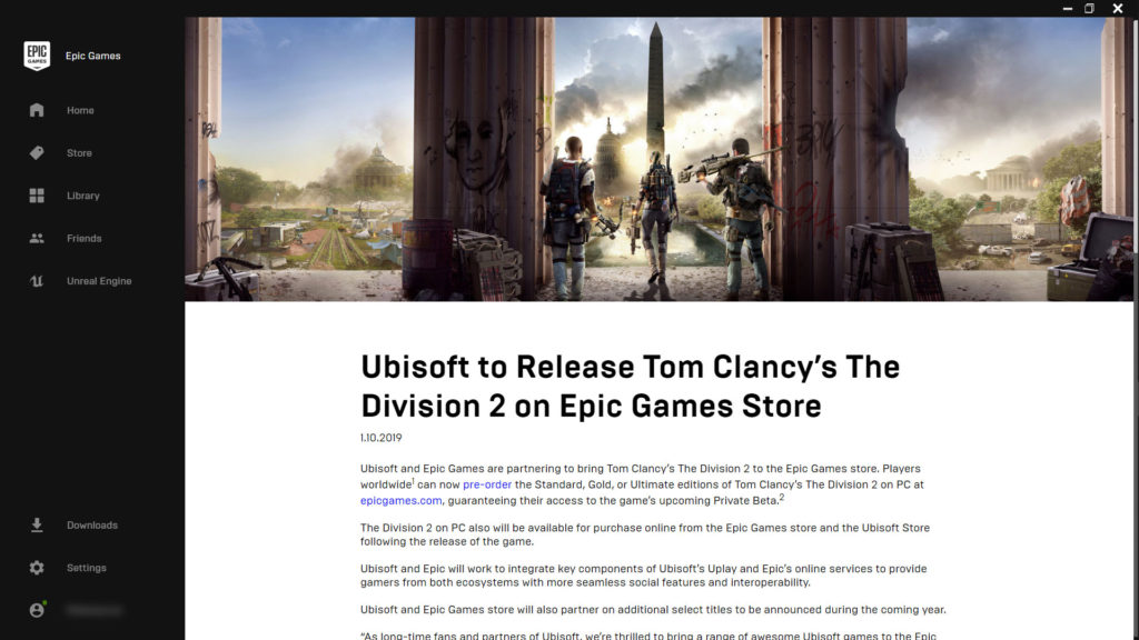 Epic Games Store Tom Clancy's The Division 2