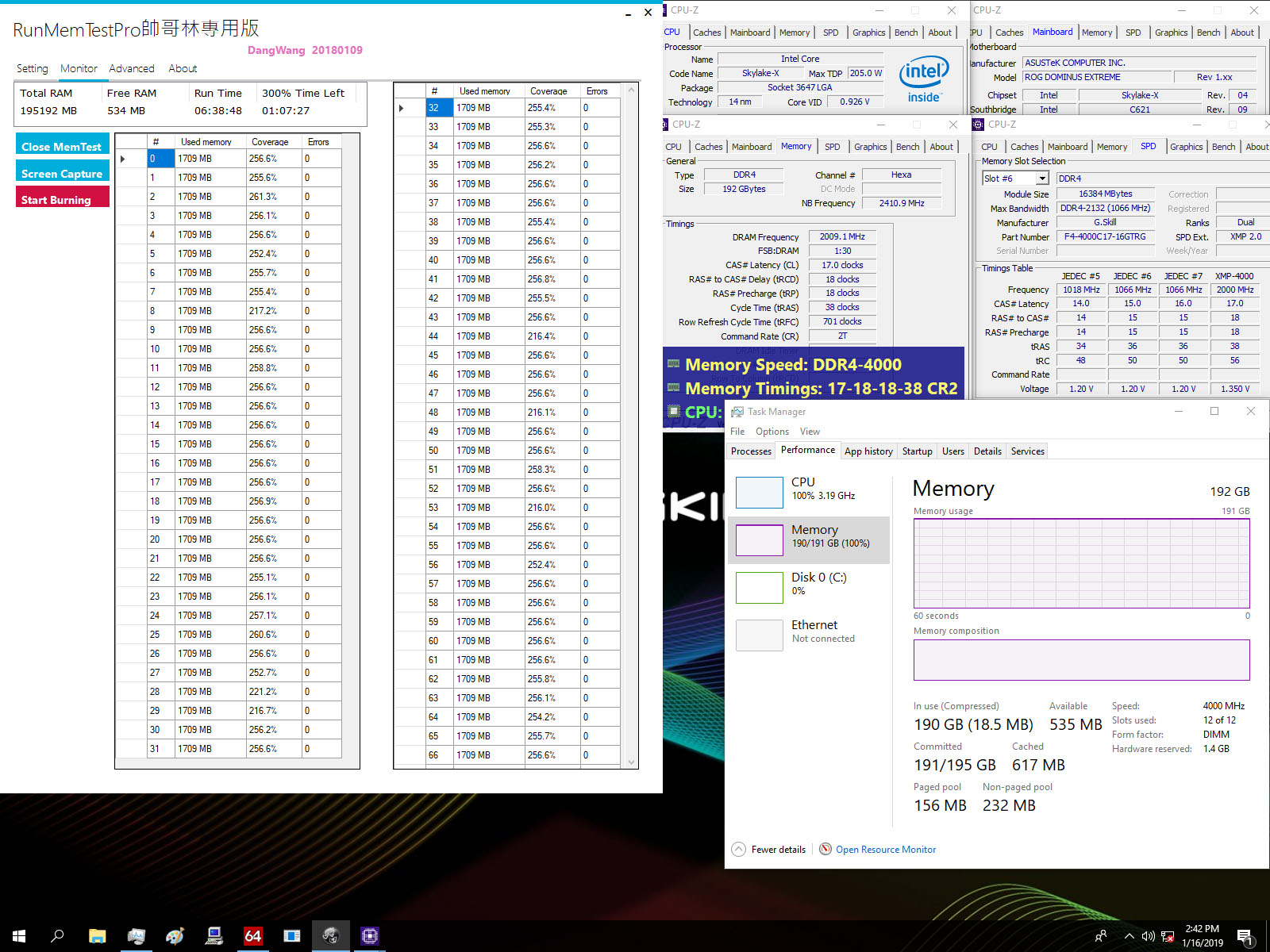 GSkill Trident Z Royal 4000MHz 192GB CL17 Stress Test