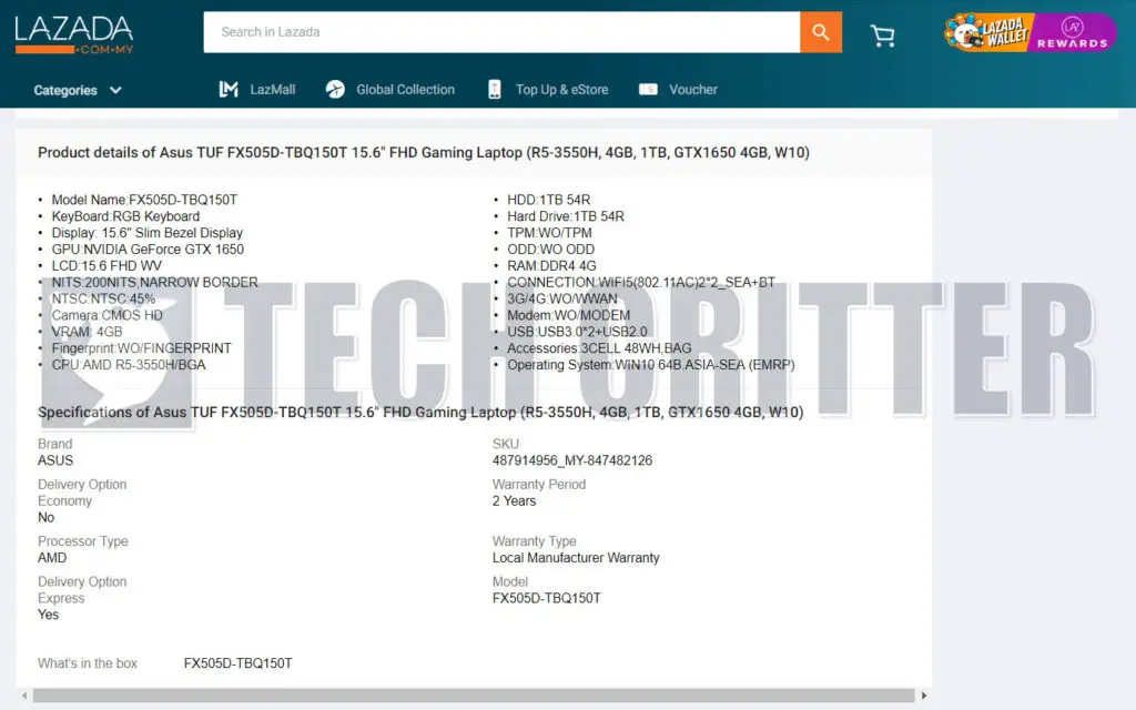 ASUS FX505 Ryzen 5 3550H + NVIDIA GeForce GTX 1650 leak