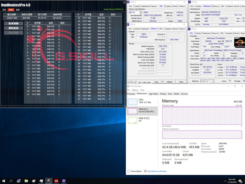 G.Skill AMD 3600 CL14-15-15-35 65GB 10hr ASUS