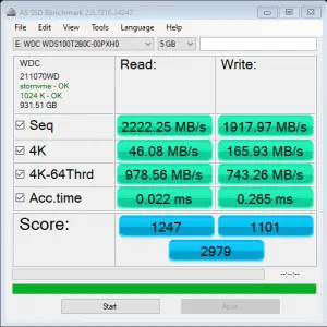 WD Blue SN550 AS SSD Benchmark 5GB 1