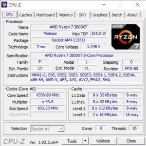 AMD Ryzen 7 3800XT CPU Z Stock Boost