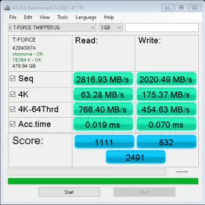 T Force Cardea II AS SSD Benchmark 3GB a