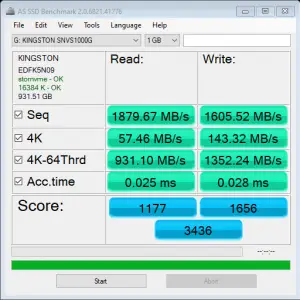 Kingston NV1 AS SSD Benchmark 1GB a