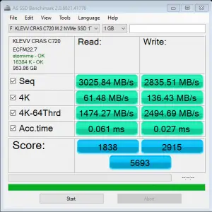 KLEVV CRAS C720 AS SSD Benchmark 1GBa