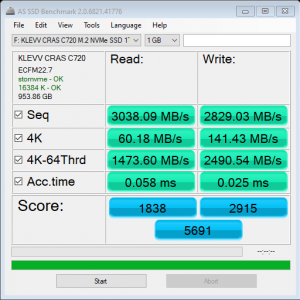 KLEVV CRAS C720 AS SSD Benchmark 1GBb