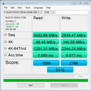 KLEVV CRAS C720 AS SSD Benchmark 3GBa