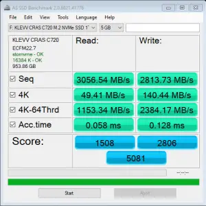 KLEVV CRAS C720 AS SSD Benchmark 5GBb