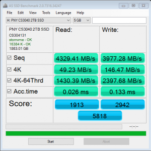 PNY XLR8 CS3040 AS SSD Benchmark 5GB 1