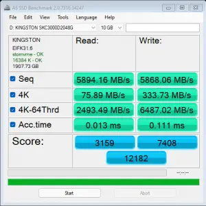 Kingston KC3000 AS SSD Benchmark 10GBb