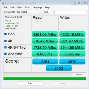 Patriot P400 AS SSD Benchmark 3GB1