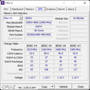 CPU Z Klevv DDR5 U Dimm