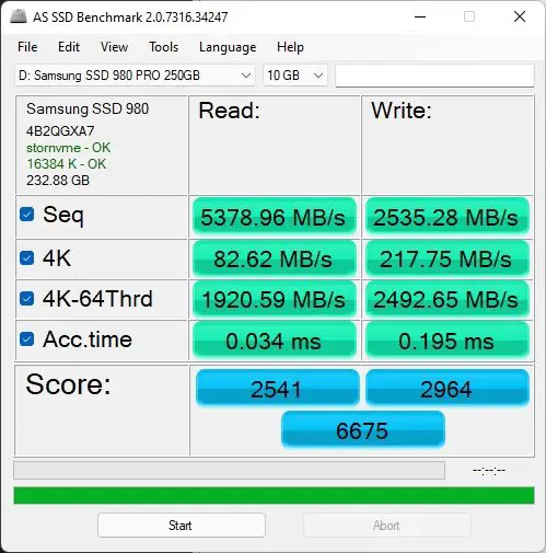 Samsung 980 Pro 250GB AS SSD Benchmark 10GB