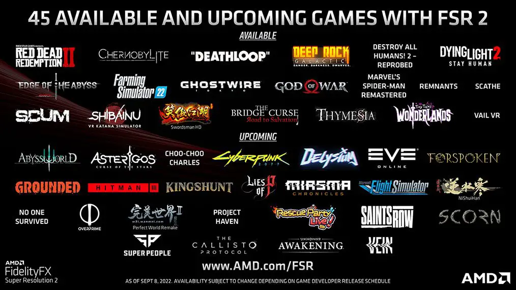 AMD FidelityFX Super Resolution 2 45 games