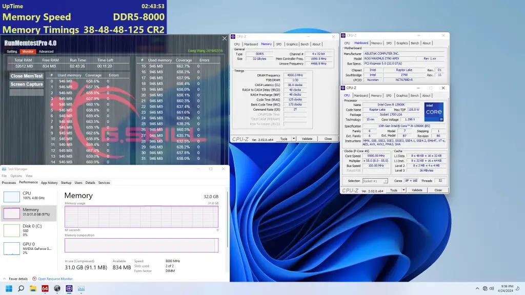 G.SKILL Tech Demo DDR5 8000 C38 16GBx2 ASUS ROG Maximus Z790 Apex
