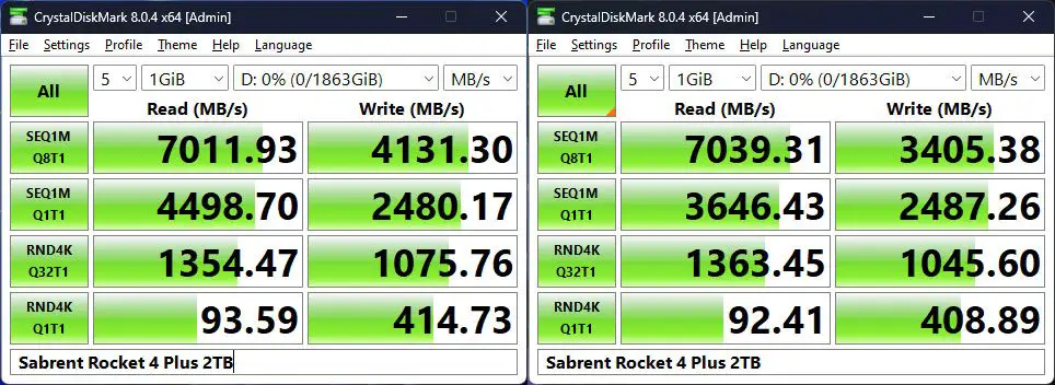 Sabrent Rocket 4 Plus 2TB CrystalDiskMark Test No Thermal Pad
