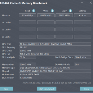 AMD Ryzen 9 7950X3D DDR5 6000 CL30 AIDA64