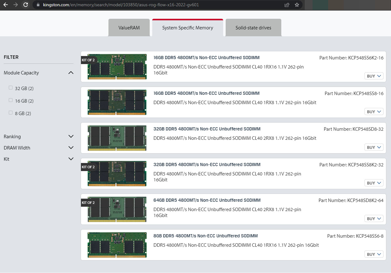 Kingston KCP DDR5 RAM Compatibility List