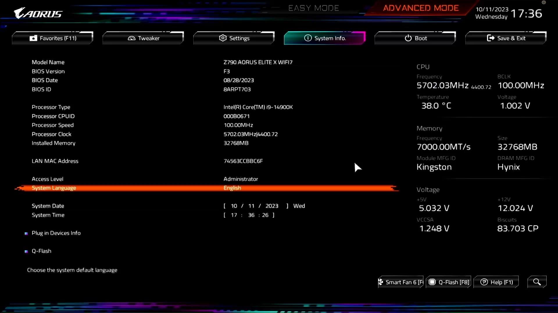 Gigabyte Z790 AORUS Elite AX Wifi7 BIOS (5)