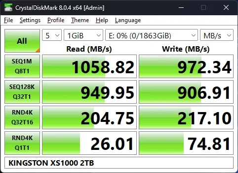 Kingston XS1000R Benchmark 01