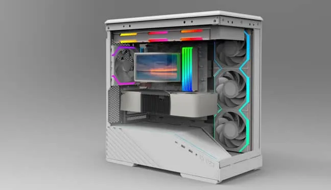 PCパーツ Lian Li フィギュア展示スペース搭載、LEDストリップ内蔵。レイアウトと