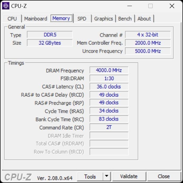 CPUZ DDR5 8000 C36