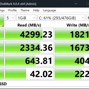 ROG Ally stock Micron 2400 SSD CrystalDiskMark